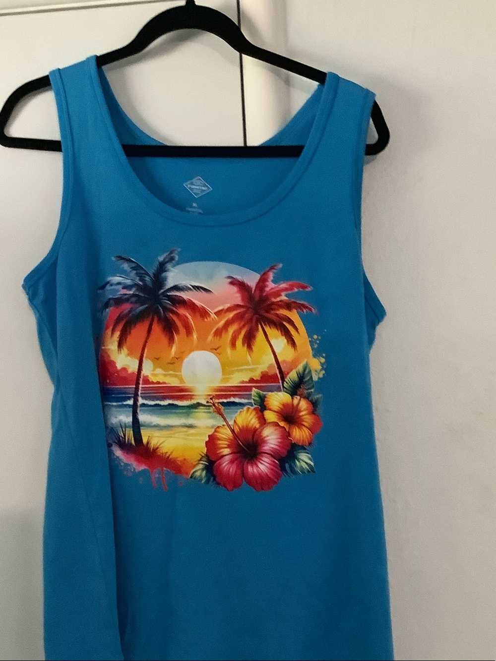 St. John's Bay Bright Blue Tropical Sunset Tank Top